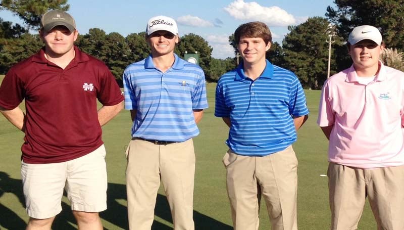 DAILY LEADER / SUBMITTED / FIRST FLIGHT WINNERS - First flight winners in Copiah-Lincoln Community College's Homecoming Golf Tournament at Wolf Hollow were (from left) Colby Bass, first place; Brock Campbell and Bennett Wilson, third place; and Quentin Munn, fourth place. Not pictured are Ryne Tutor, Jerry Harper, Gene Nesmith and Terry Munn.