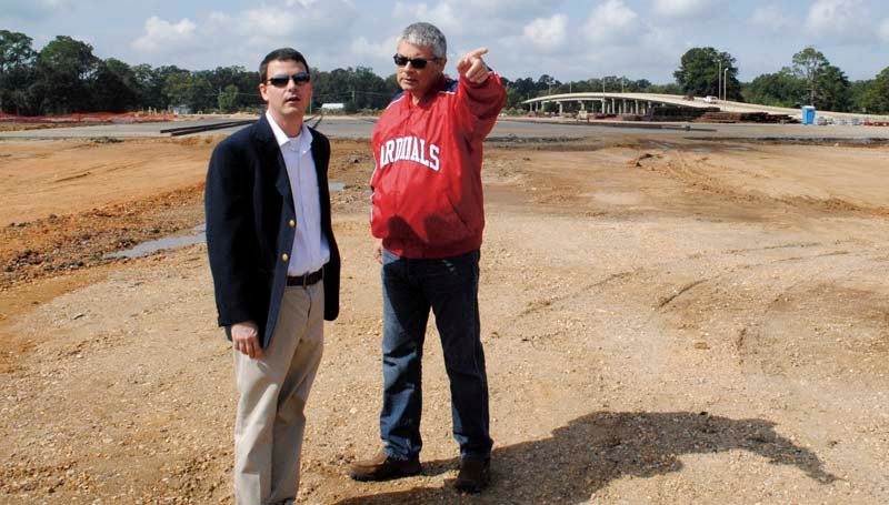 DAILY LEADER / JUSTIN VICORY / Executive director of the Brookhaven-Lincoln County Chamber of Commerce Garrick Combs (left), receives a construction overview of American Railcar Inc.'s new Brookhaven plant from Tom Ward, director of new business for ARI. 