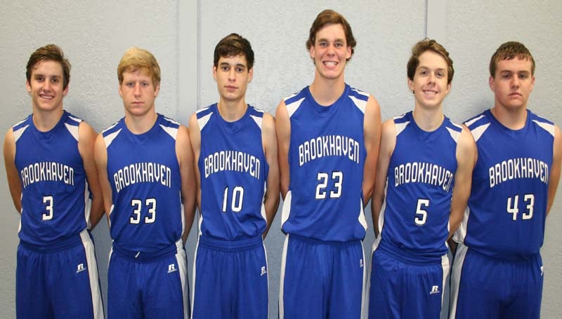 DAILY LEADER / MARTY ALBRIGHT / Seniors playing basketball for the Brookhaven Academy Cougars are (from left) Bailey Stewart, Landon Nettles, Todd Gayland, Ethan Harris, Zac Smith and Travis Thorton.