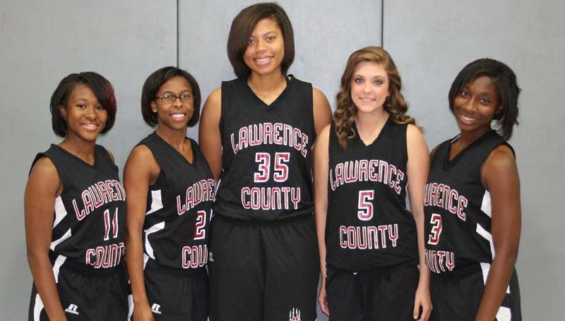DAILY LEADER / MARTY ALBRIGHT / Representing the Lawrence County Lady Cougars senior class are (from left) Destiny Ball, Latashia Rhodes, Dakendra Collins, Briana Errington and Kerica Mikell.