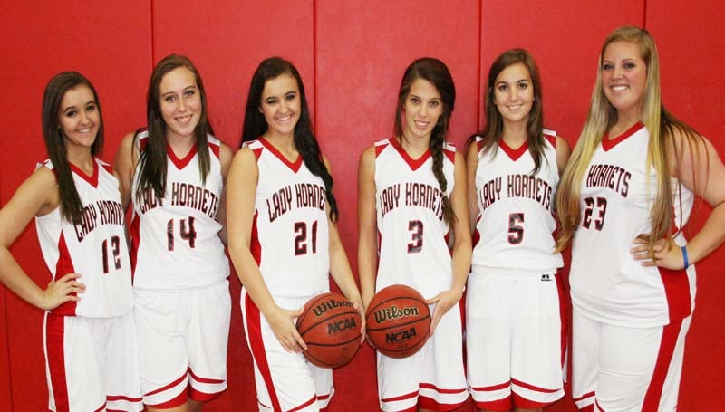 DAILY LEADER / MARTY ALBRIGHT / Juniors representing the Loyd Star Lady Hornets in the 2013-14 basketball season are (from left) Megan Givens, Ruby McCullough, Marcie Givens, Victoria Cupit, Caitlin Cade and Raigan Smith.