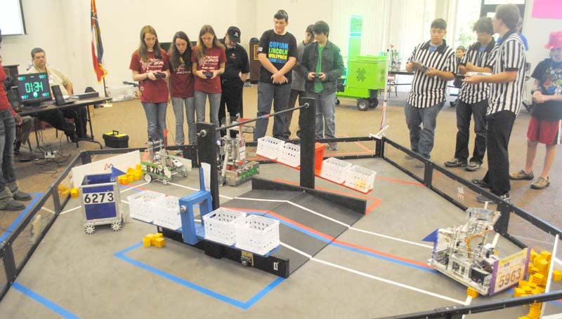 THE DAILY LEADER / JUSTIN VICORY / High school students from Southwest Mississippi take part in a 10-team qualifying robotics competition, known as the First Tech Competition, or FTC at Copiah-Lincoln Community College Saturday. The top three teams will go on to compete at the state level in Oxford Feb. 8.