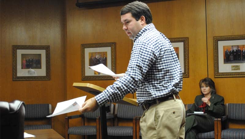 THE DAILY LEADER / JUSTIN VICORY / Ryan Holmes of Dungan Engineering speaks to the board of supervisors on the status of county road improvements at Monday's meeting.