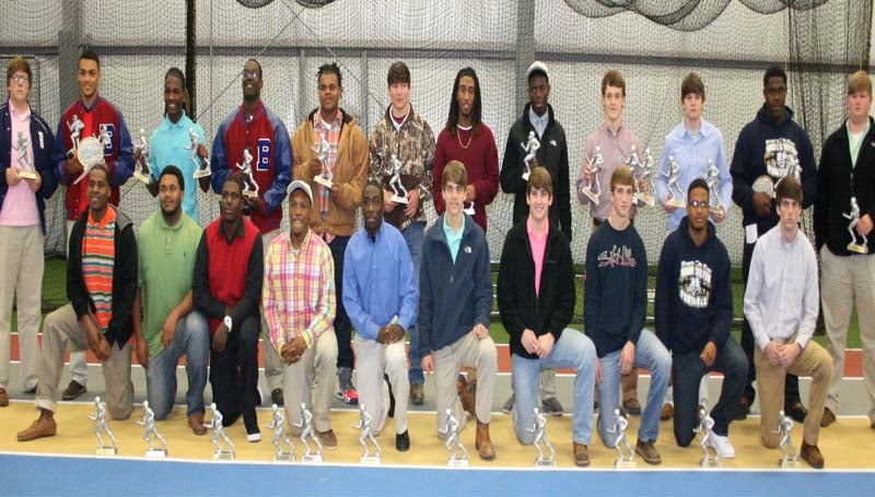 DAILY LEADER / MARTY ALBRIGHT / King's Daughters Medical Center honored their local and area Offensive and Defensive players of the week during a fall football banquet at the KDMC Performance Center. Players receiving awards were (kneeling, from left) Ty Hill, Anthony Wilson, Josh Cole, Tre McDaniel, La'Treall Smith, Heath Hickman, Bailey Warren, Jackson Cole, Kayin Perkins, Thomas Weeks (Standing) Stephen Springfield, Fred Trevillion, Ken Boyd, Keefa Nelson, Jared Dillon, Hayden Davis, Tyler Christmas, Syrshawn Fitch, Peyton Flowers, Brock Roberts, Jeremy Blackwell and Tyler Moak.