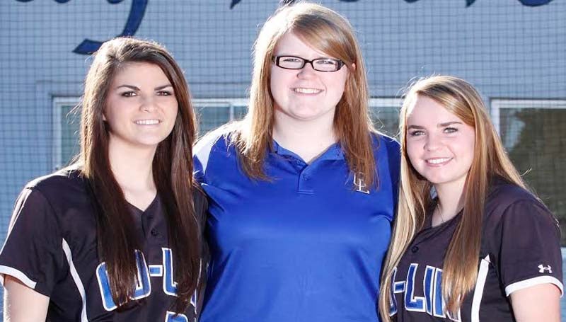 CO-LIN MEDIA / NATALIE DAVIS /  COPIAH COUNTY - Members of the 2014 Copiah-Lincoln Community College Lady Wolves softball team from Copiah County are Kacie Berry (from left) of Hazlehurst, statistician Sarah Claire Armstrong of Gallman, and Meghan Johnson of Utica.