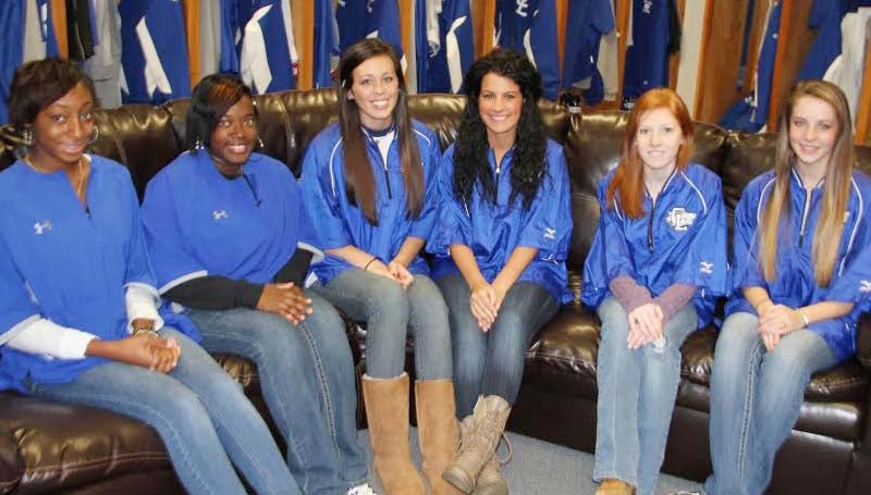 CO-LIN MEDIA / NATALIE DAVIS / DIAMOND DOLLS - Selected as 2014 Diamond Dolls for the Copiah-Lincoln Community College baseball program from Copiah County are from left, Damekia Killingsworth and Dakeidra Mitchell, both of Hazlehurst; Dylann Harris and Shelby Strong, both of Wesson; Leigh Vinzant of Crystal Springs and Taylor Beasley of Wesson. Not pictured are Hannah Dear and Destiny Doster, both of Crystal Springs and Katelynn Meese of Hazlehurst
