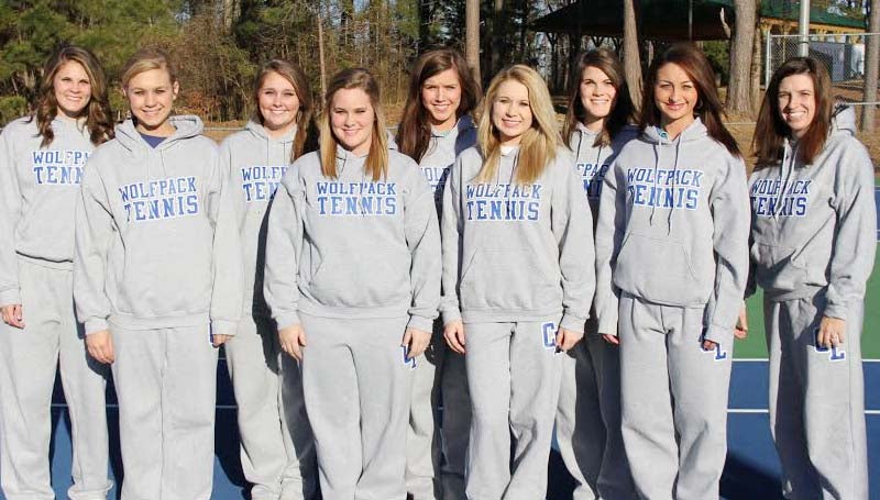 CO-LIN MEDIA / PLAYING FOR THE LADY WOLVES - Members of the 2014 Copiah-Lincoln Community College Lady Wolves tennis team are front row from left, Caroleah Brister, Carlianne Alderman, Melody Smith, and Savannah Brister, all of Brookhaven; Coach Holli Pepper; second row from left, Allie Dear of Florence, Carly Riley of New Hebron, Courtney Watts of Brookhaven, and Erika Dear of Florence. Co-Lin begins regular season play on Feb. 17, at East Central Community College in Decatur.
