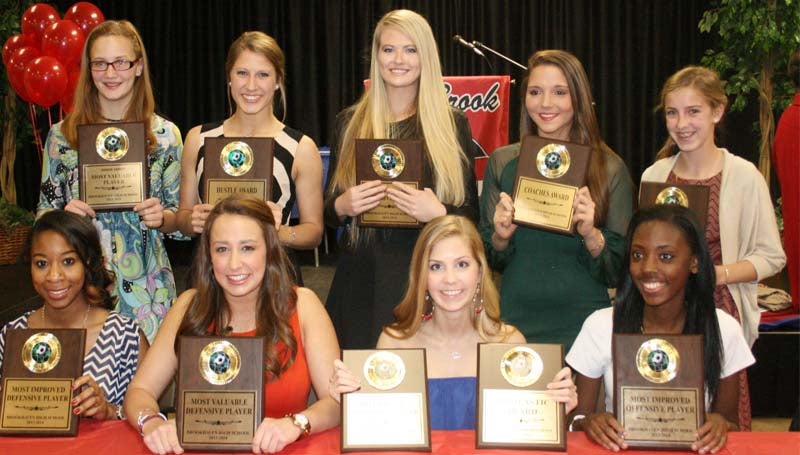 DAILY LEADER / MARTY ALBRIGHT /  Brookhaven Lady Panthers soccer awards went to (seated, from left) Quenetta Wilson, Most Improved Defensive Player; Audrey Montalvo, Most Valuable Defensive Player; Andie Netherland, Scholastic Award, Most Valuable Offensive Player; Breanna Smith, Most Improved Offensive Player; (standing) Bree Allen, Junior Varsity MVP; Katie Grace Culpepper, Hustle Award; Katherine Shell, Overall Most Valuable Player; Fallon Brooks, Coaches Award; Kat Wallace, Rookie of the Year Award.
