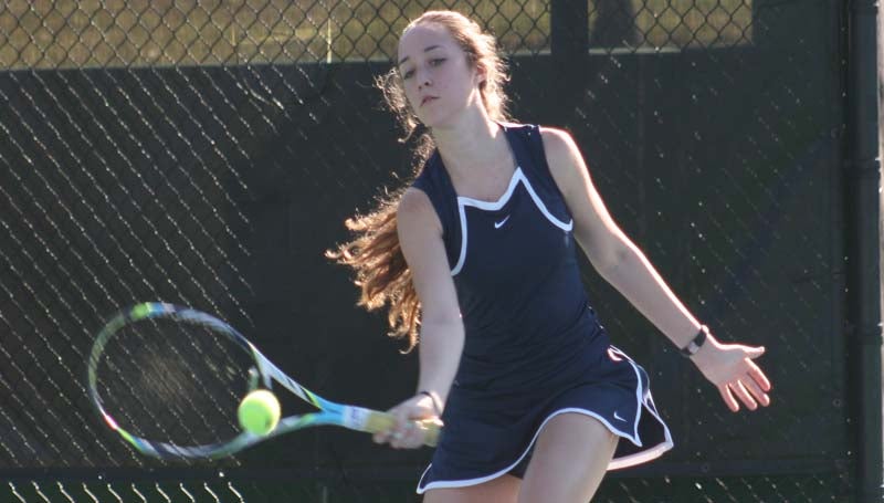 DAILY LEADER / MARTY ALBRIGHT / Brookhaven's Madison Currie returns a serve against Richland Tuesday in tennis action at Brookhill.