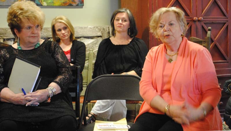 Retired director for the Hattiesburg Arts Guild Patty Hall (right), came to Brookhaven to speak to the local guild about promoting the arts. Listening to Hall's suggestions are guild members Rita Rich (left) and Ava Jane Newell (center, in black).