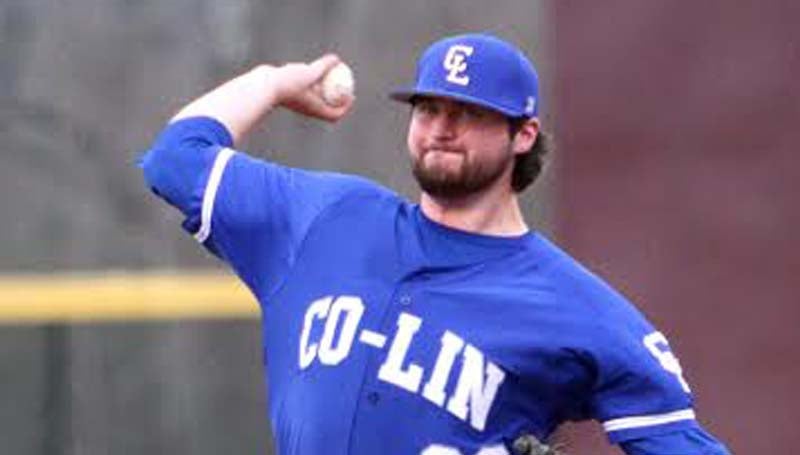 DAILY LEADER / SHERYLYN EVANS / Co-Lin's Casey Hurley delivers his pitch to Hinds in JUCO baseball action Saturday.