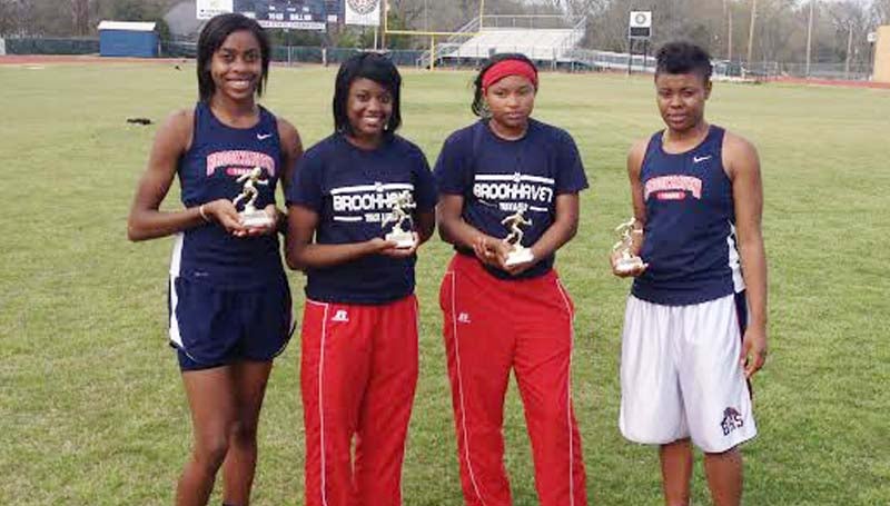 DAILY LEADER / Photo Submitted /  Brookhaven Lady Panthers also finishe in first place in the girls 4 x 400 relay event. The members are (from left) Arnancy Arnold, Waverli Culver, Fredericka Fairman and Diamond Herring.
