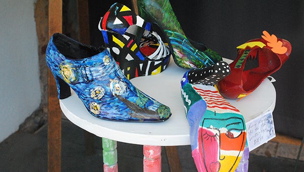 DAILY LEADER / RHONDA DUNAWAY / There are a variety of artistic types in BRAG. One of the founding members of the Guild, Nancy Hanks-Myers, is the artist who created these fabulous shoes designed after masters such as Picasso and Monet.