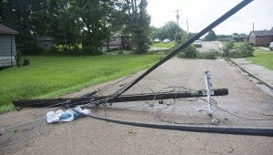 DAILY LEADER / KATIE WILLIAMSON / Power lines are down across the county. This is at the Williams Street and Dr. Martin L. King Jr. Drive.