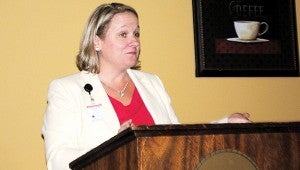 Suzanne Hirsch discusses the new Media Arts program at Mississippi School of the Arts at the Servitium Club Wednesday.