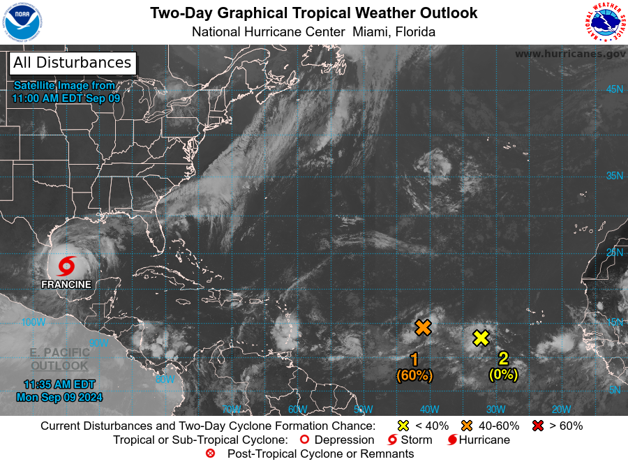 Heavy rainfall, flooding forecast with Tropical Storm Francine - Daily 